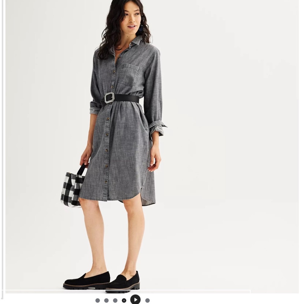 Sonoma Gray Pleated Midi Shirt Dress